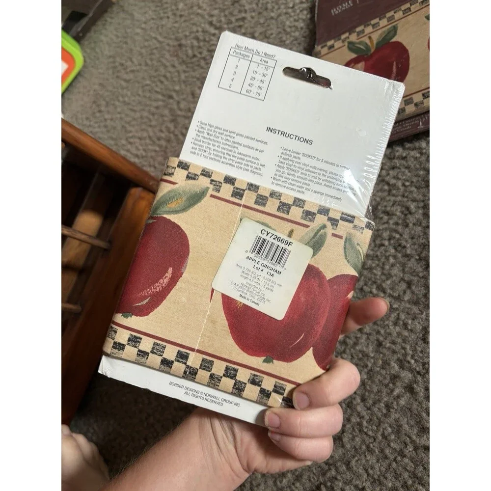 Vintage 90s Home Trends Wall Border Lot 4 Pack Apples Gingham Y2K